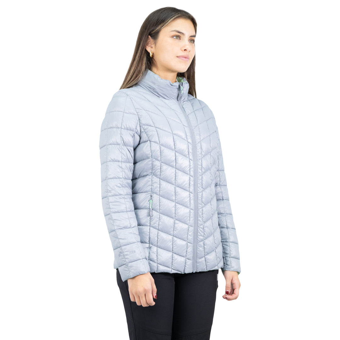 Parka insulada Traveler Hardwork para mujer color gris claro – vista lateral