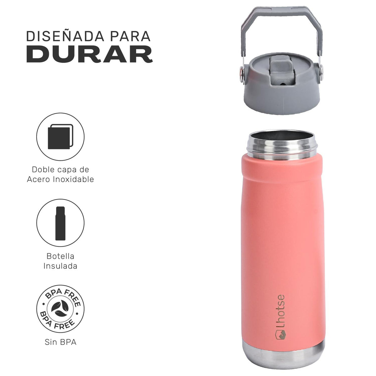 Botella Térmica Adventure 650 ml Lhotse color rosado