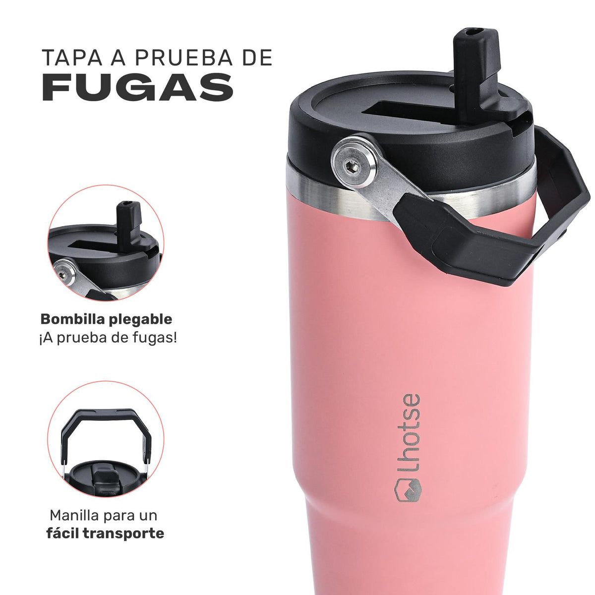 Botella Térmica Travel Mug 900 ml Lhotse color rosado