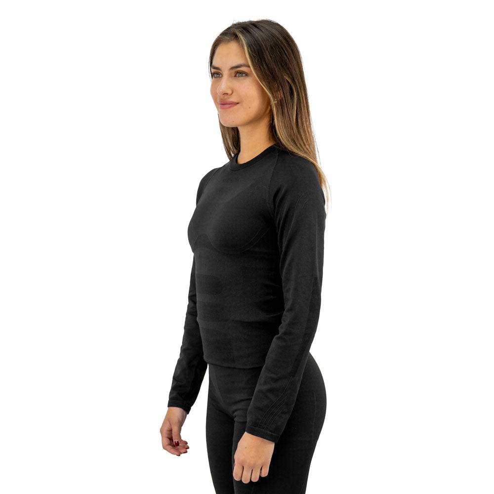 Camiseta térmica Patagonia Spandex Hardwork para mujer color negro – otro ángulo