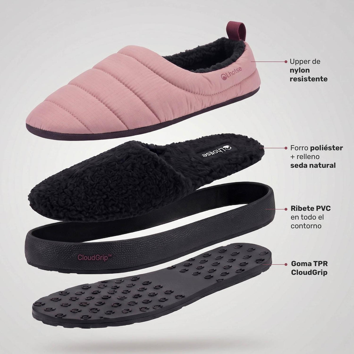 Pantufla Térmica Nimbus CloudGrip Lhotse color rosa