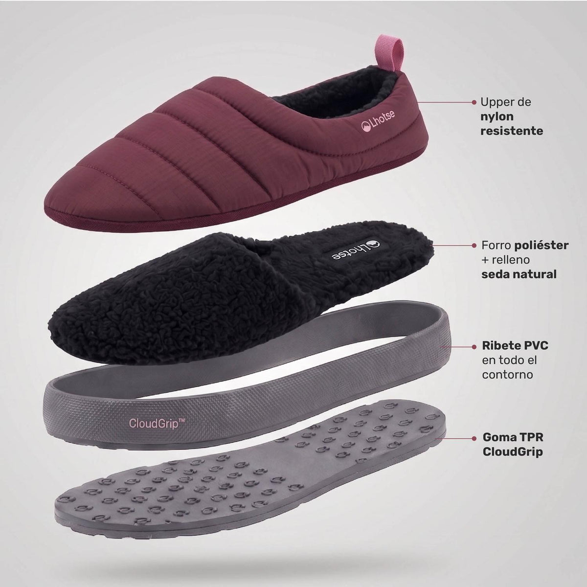 Pantufla Térmica Nimbus CloudGrip Lhotse color vino