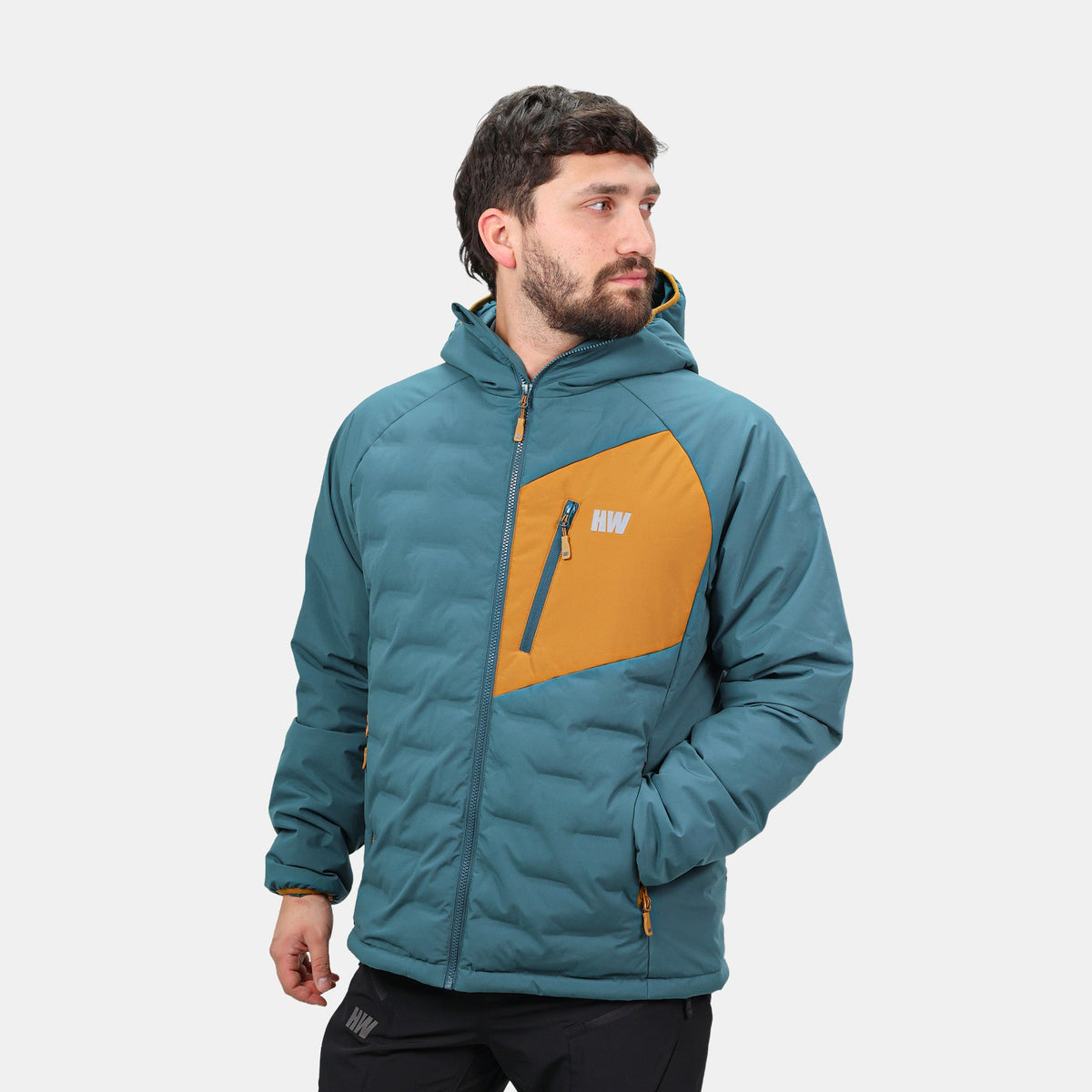 Parka insulada Explorer Hardwork para hombre color petróleo/mostaza