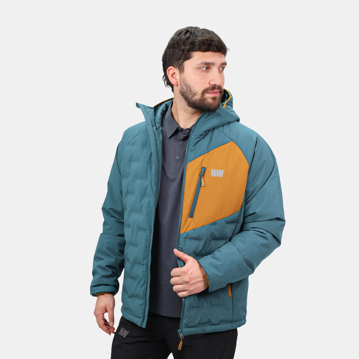 Parka insulada Explorer Hardwork para hombre color petróleo/mostaza