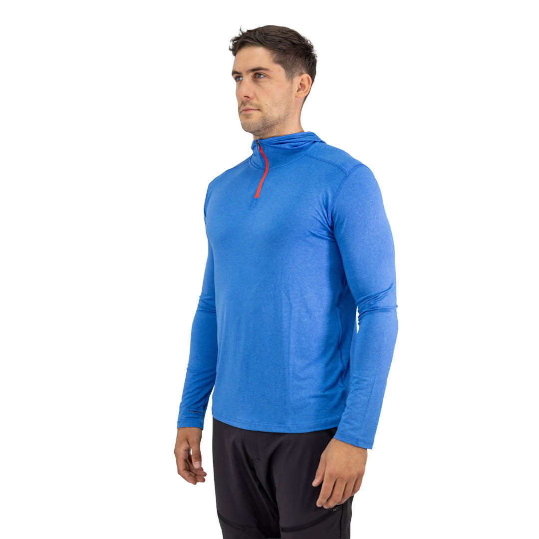 Polera Dry Fit SPX con capucha manga larga Hardwork para hombre color azul eléctrico – otro ángulo