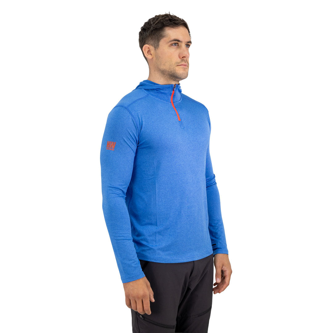 Polera Dry Fit SPX con capucha manga larga Hardwork para hombre color azul eléctrico – detalle de la prenda