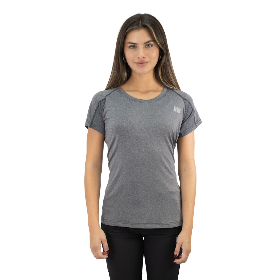 Polera Dry Fit SPX manga corta Hardwork para mujer color gris carbón