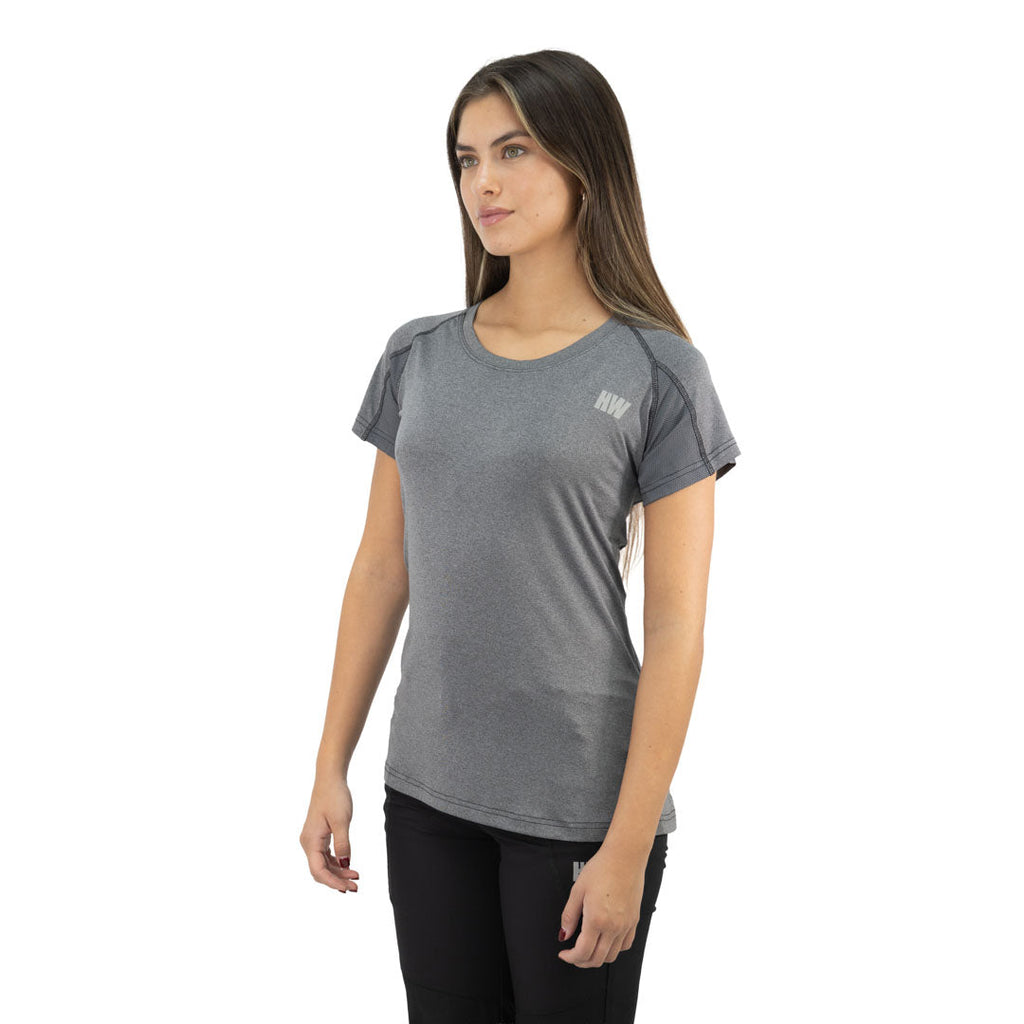Polera Dry Fit SPX manga corta Hardwork para mujer color gris carbón