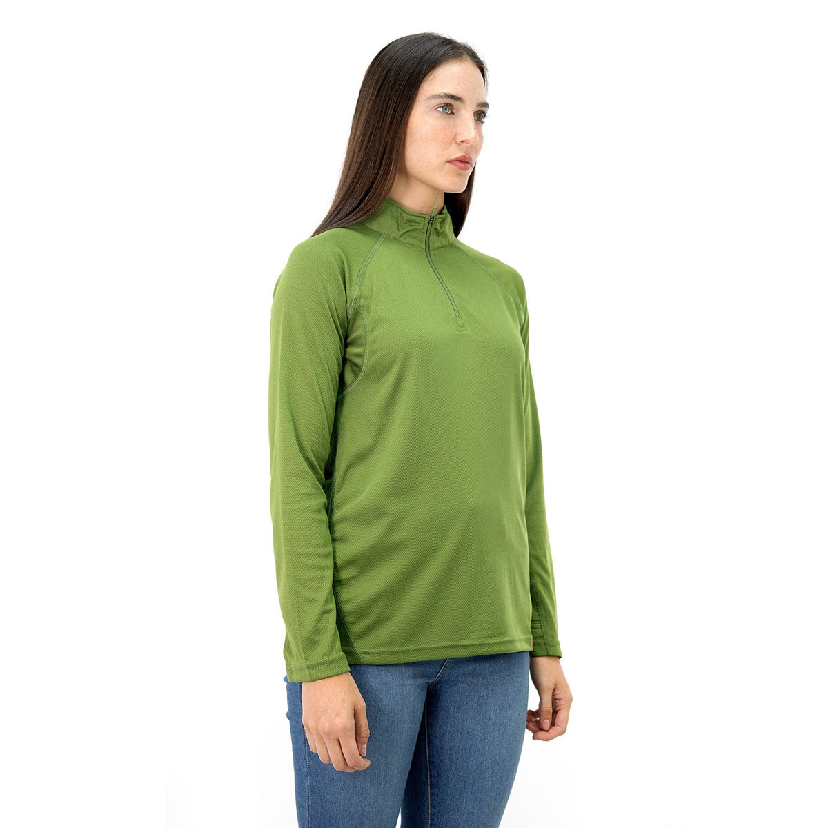 Polera Half-Zip Quebec para mujer color verde oliva