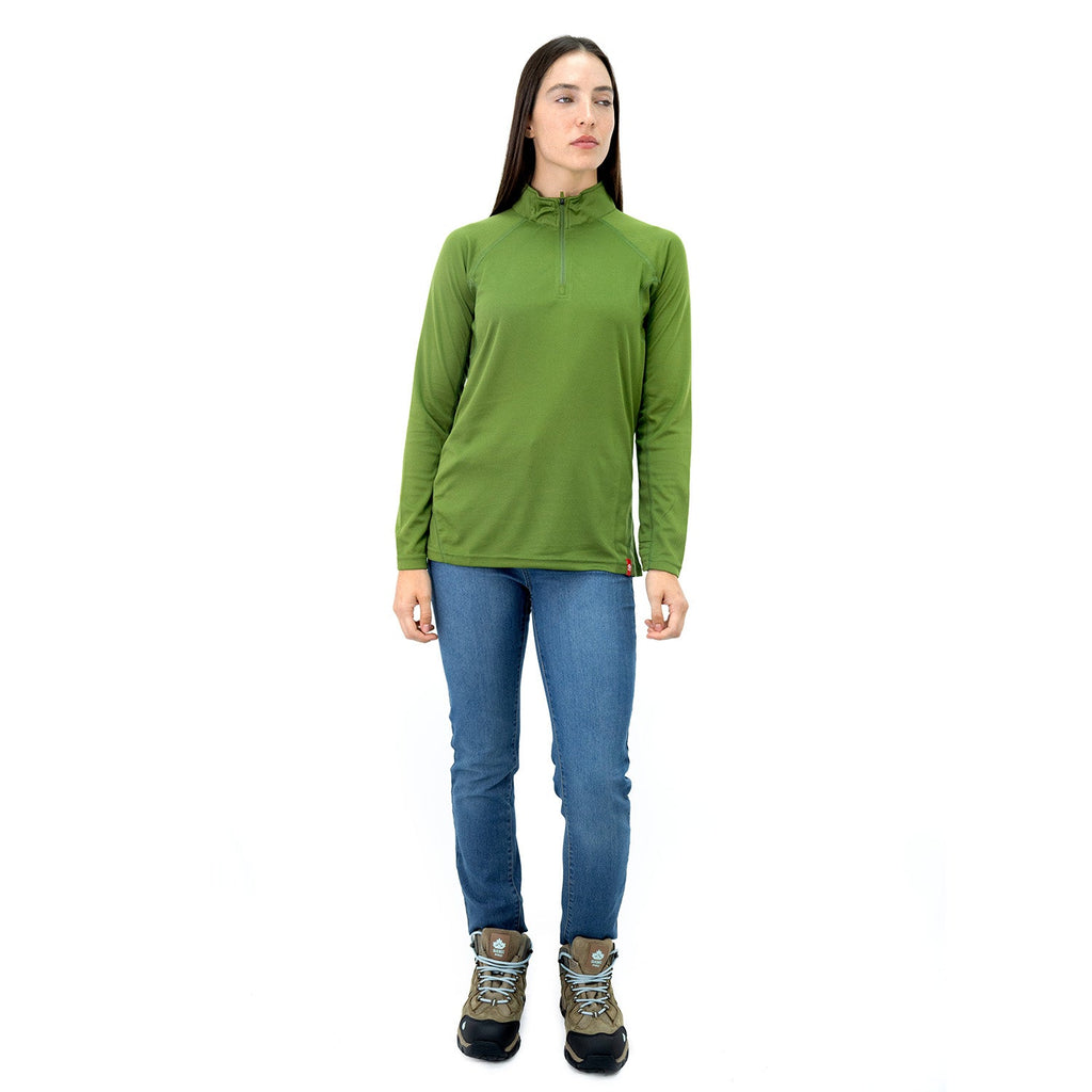 Polera Half-Zip Quebec para mujer color verde oliva
